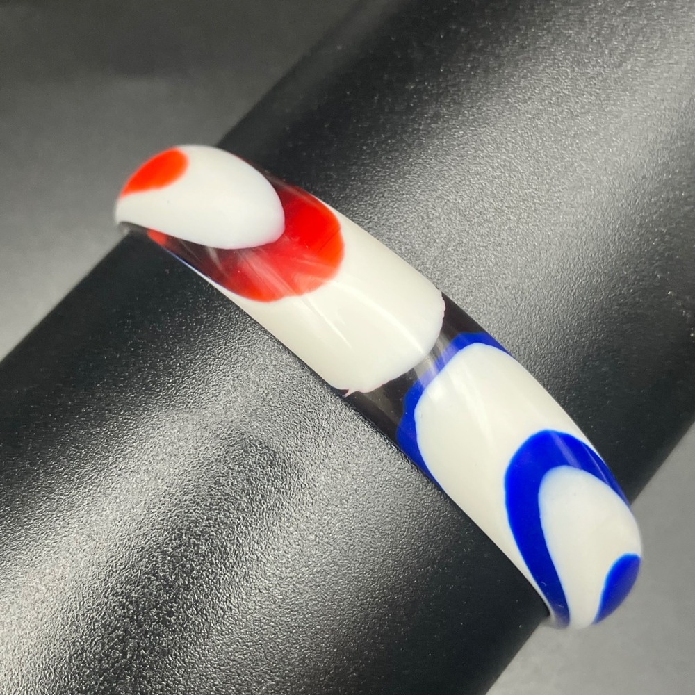 Vintage Chunky Bangle Patriotic Americana Red White Blue Lucite Mod Swirl Size 8
